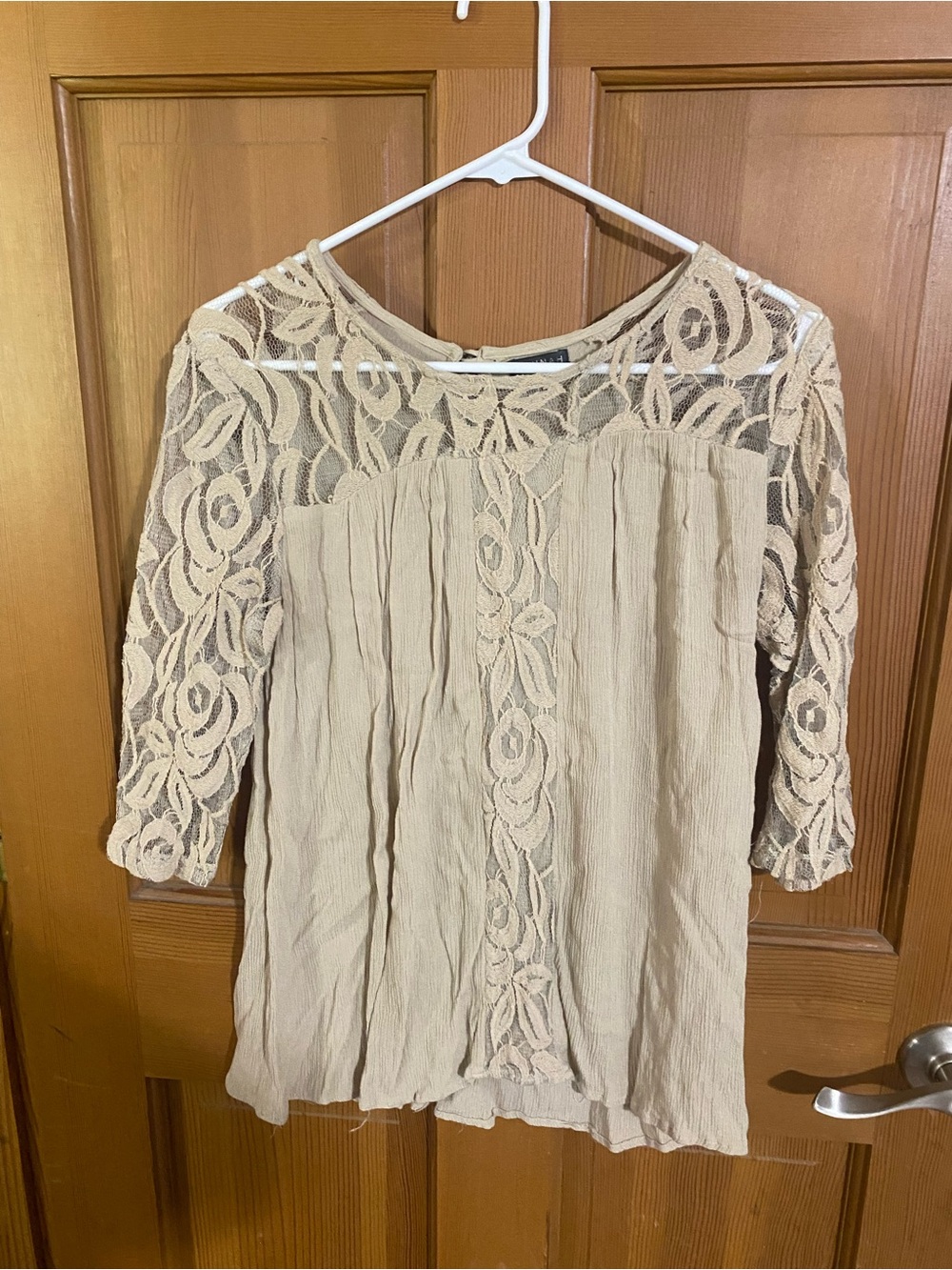 Hannah Cream Lace Yoke Three-Quarter Sleeve Blouse